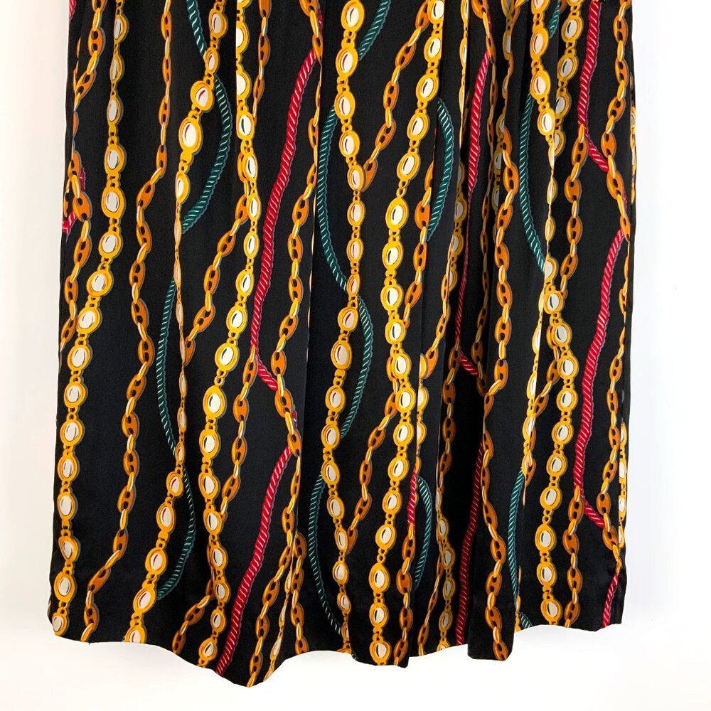 Hana Sung Midi Pleated Silk Skirt Chain Jewel Print Sz 12-10 - Picture 5 of 16